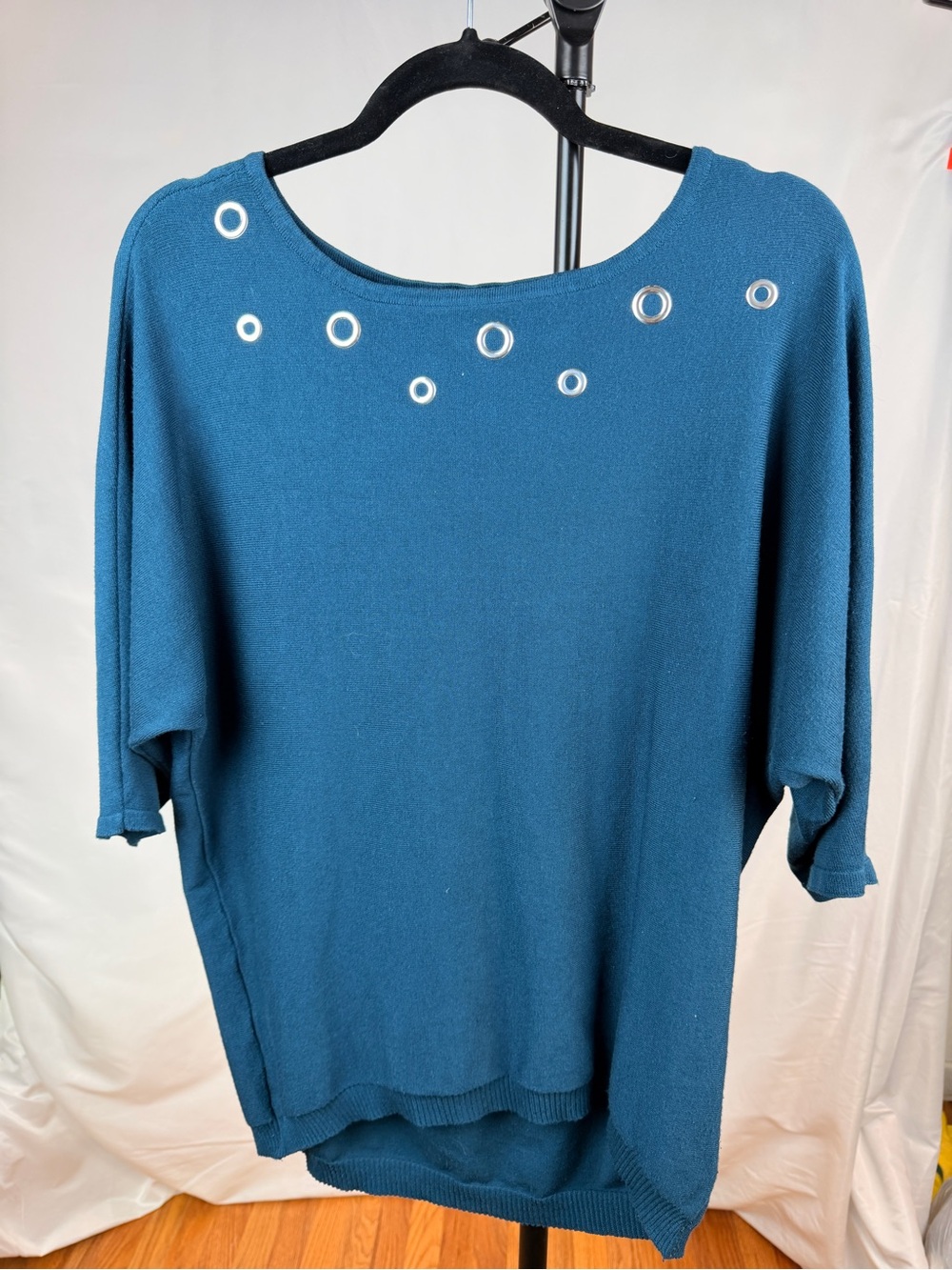 89th & Madison Teal Grommet-Trim Dolman Sleeve Top